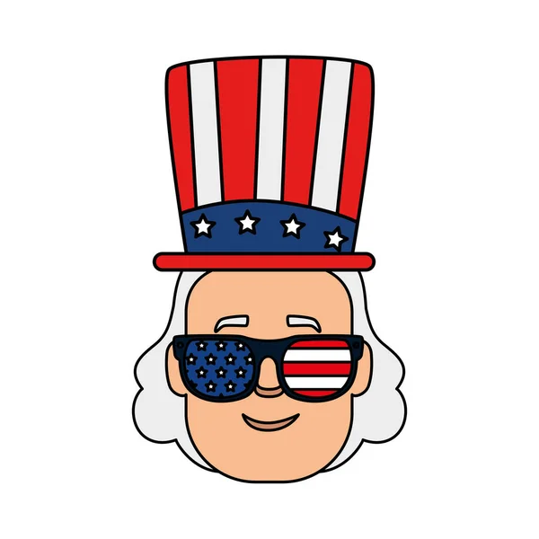 Isolated usa president man with glasses and hat vector design — ストックベクタ