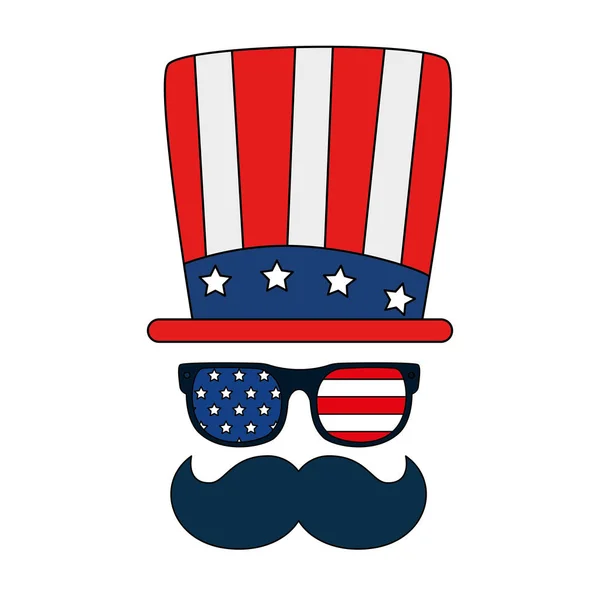 Isolated usa hat glasses and mustache vector design — Stock vektor