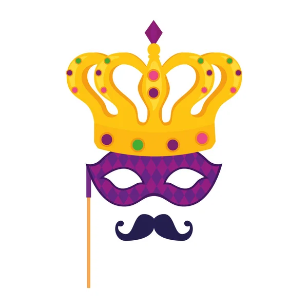 Isolierte Mardi Gras Maske Schnurrbart und Krone Vektor Design — Stockvektor