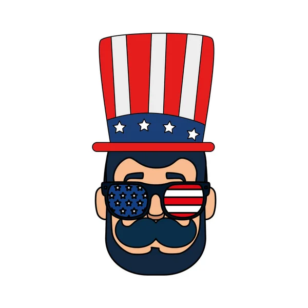 Isolé Etats-Unis président homme avec lunettes et chapeau vecteur design — Image vectorielle