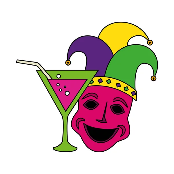 Isolated mardi gras hat mask and cocktail vector design — Stock vektor