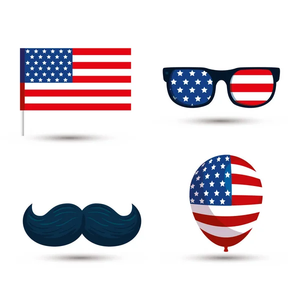 Usa flag glasses mustache and balloon vector design — 스톡 벡터