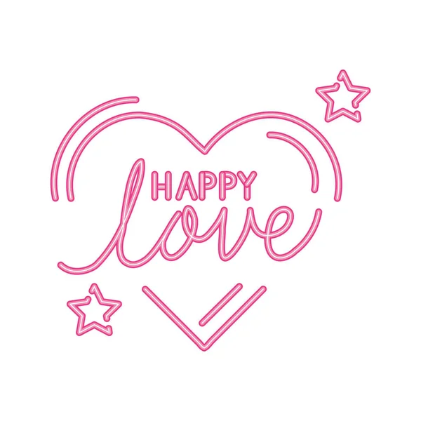 Happy love lettering with heart and stars decoration — Stock Vector