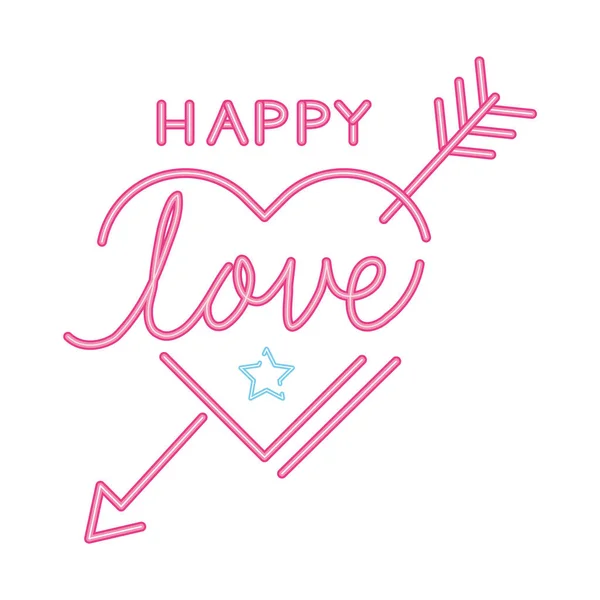 Lycklig kärlek bokstäver i hjärtat med pil isolerad ikon — Stock vektor
