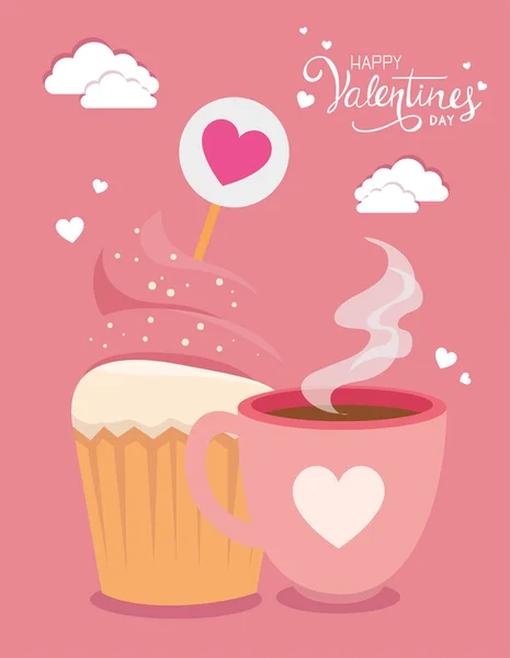 Felice giorno di San Valentino con cupcake e decorazione — Vettoriale Stock
