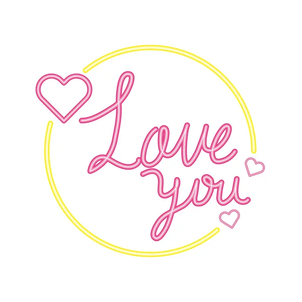 Love you lettering with hearts isolated icon — ストックベクタ