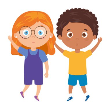 Beyaz arka planda duran çocuklar