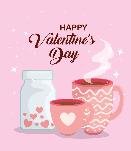 Kahve ve dekorasyonla Sevgililer Günün kutlu olsun. — Stok Vektör