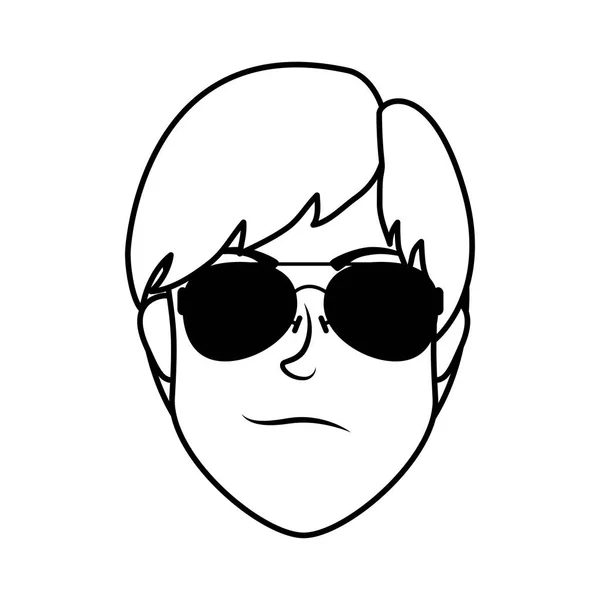 Young man head with sunglasses character — Stock Vector