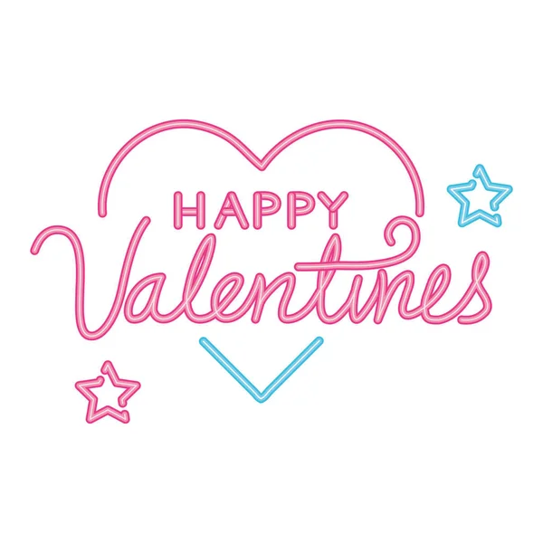 Gelukkige Valentijnsdag belettering met hart en sterren — Stockvector