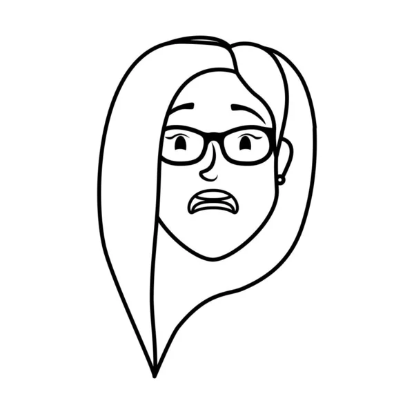 Cute young woman head with eyeglasses character — 스톡 벡터