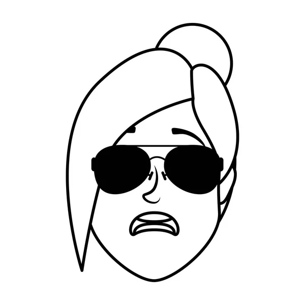 Cute young woman head with sunglasses character — 스톡 벡터