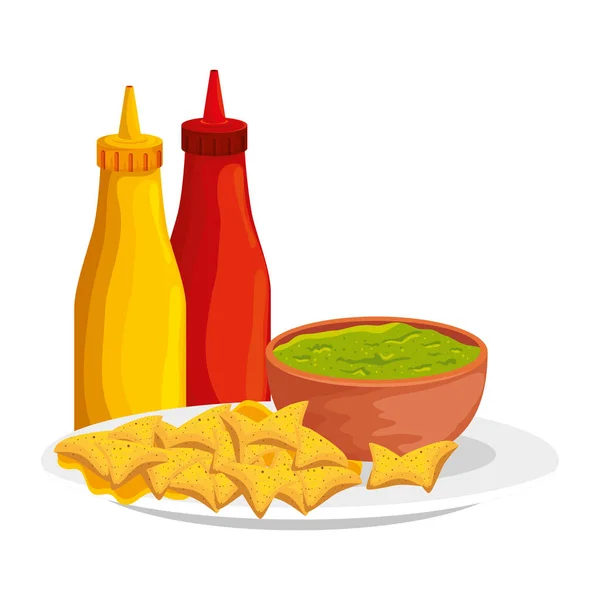 Sauces au guacamole et nachos — Image vectorielle