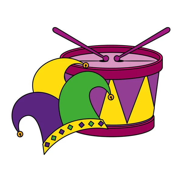 Diseño aislado de sombrero de mardi gras y vector de tambor — Archivo Imágenes Vectoriales