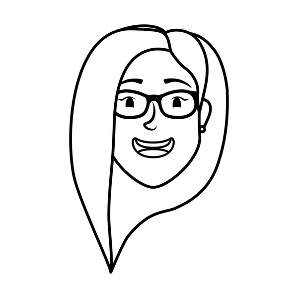 Χαριτωμένο νεαρή γυναίκα κεφάλι με γυαλιά ηλίου χαρακτήρα — Διανυσματικό Αρχείο