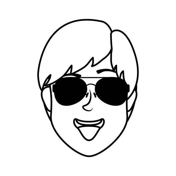 Νεαρός άνδρας κεφάλι με γυαλιά ηλίου χαρακτήρα — Διανυσματικό Αρχείο