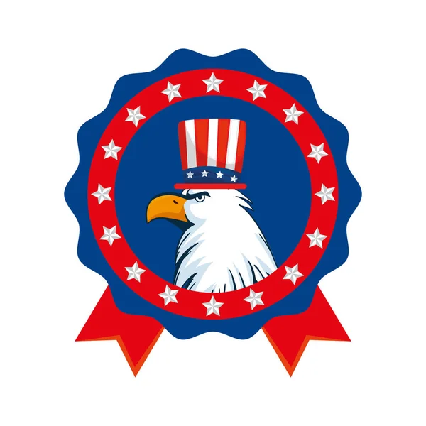 Águia dos EUA isolada com chapéu dentro do design do vetor selo —  Vetores de Stock