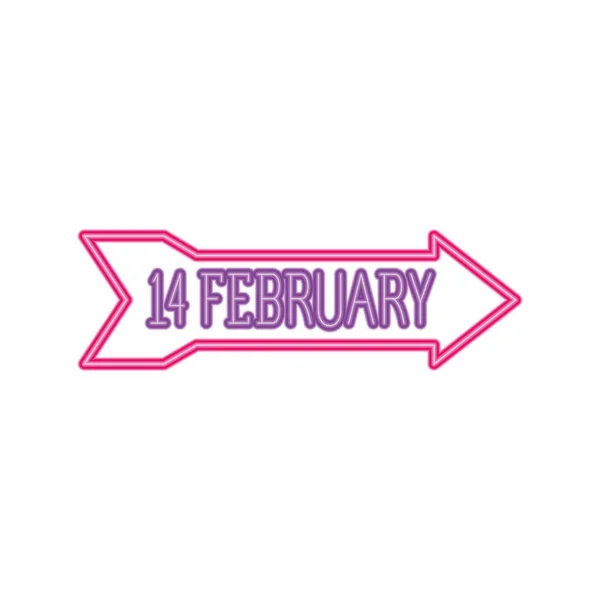 14 февраля ярлык в неоновом свете, День Святого Валентина — стоковый вектор