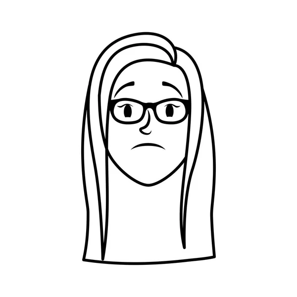 Kepala wanita muda yang lucu dengan karakter kacamata - Stok Vektor