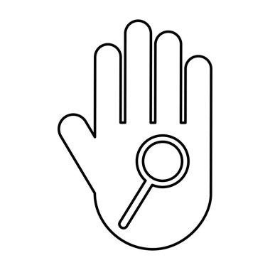 Büyüteç camı siluet simge ile insan el