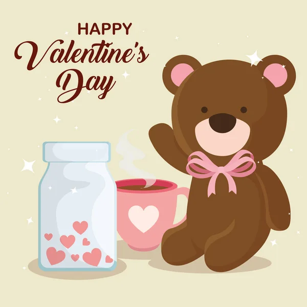 Joyeuse Saint Valentin avec ours en peluche et décoration — Image vectorielle