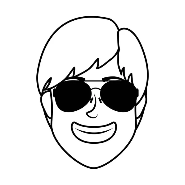 Young man head with sunglasses character — 스톡 벡터