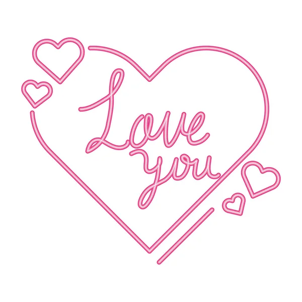 Love you lettering in heart isolated icon — Stock Vector