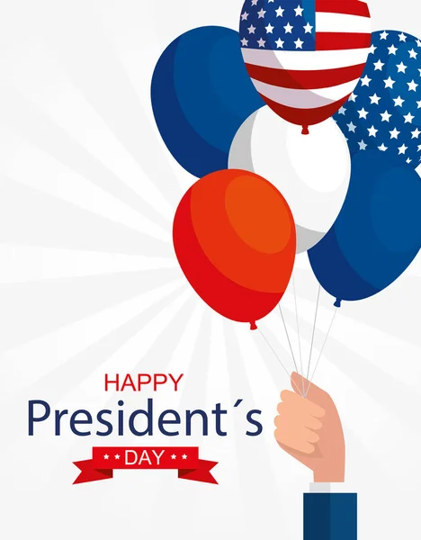 Hand with balloons of usa happy presidents day vector design — Stock Vector