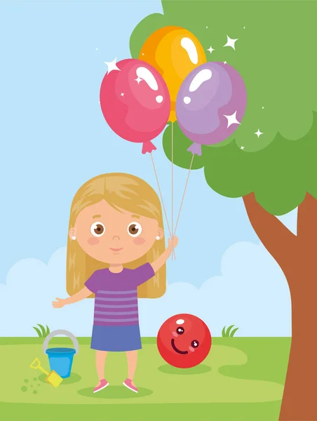 Μωρό κορίτσι χαμογελά με μπαλόνι ηλίου στο χέρι — Διανυσματικό Αρχείο