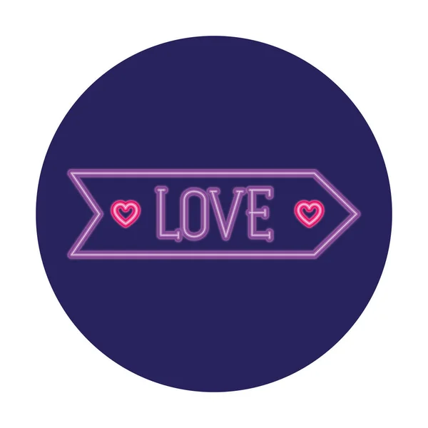 Love label in neon light, valentines day — 스톡 벡터