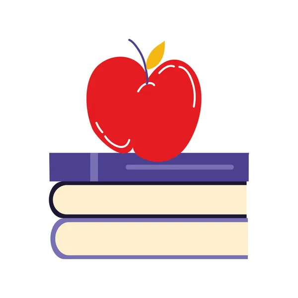 Livres scolaires pile avec pomme — Image vectorielle