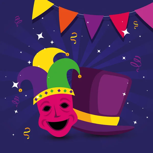 Mardi gras máscara y sombreros de diseño vectorial — Archivo Imágenes Vectoriales