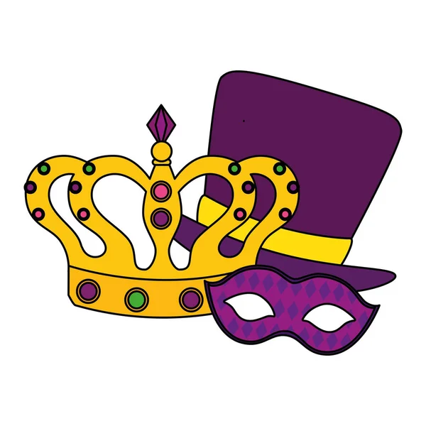 Isolated mardi gras mask hat and crown vector design — Stock Vector