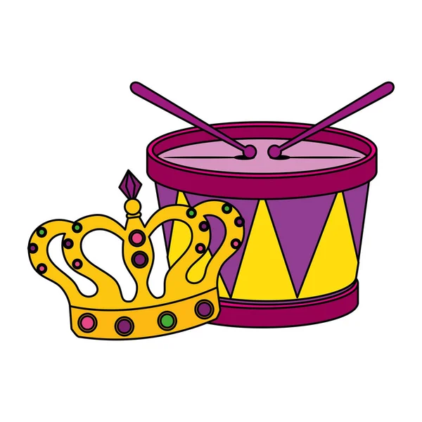 Isolated mardi gras crown and drum vector design — Stock Vector