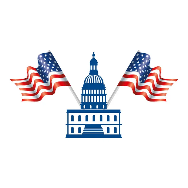 Изолированный векторный дизайн Капитолия и флагов США — стоковый вектор