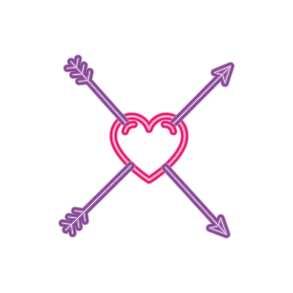 Corazón con flechas en luz de neón, día de San Valentín — Vector de stock