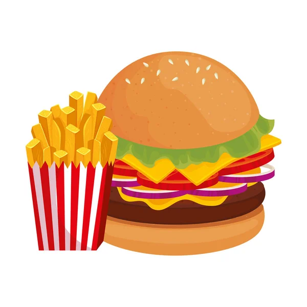 Patates kızartmalı lezzetli hamburger, fast food ikonu. — Stok Vektör