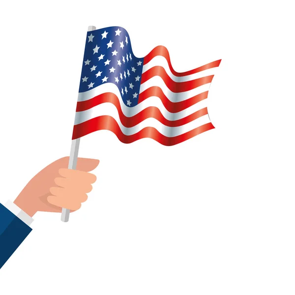 Isolado mão segurando EUA bandeira vetor design — Vetor de Stock