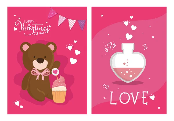 Set tarjetas feliz día de San Valentín con decoración — Archivo Imágenes Vectoriales