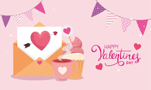 Szczęśliwy Walentynki z koperty i dekoracji — Wektor stockowy