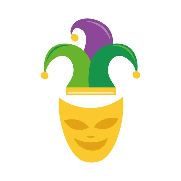 Maska teatralna Mardi Gras z kapeluszem błazna — Wektor stockowy