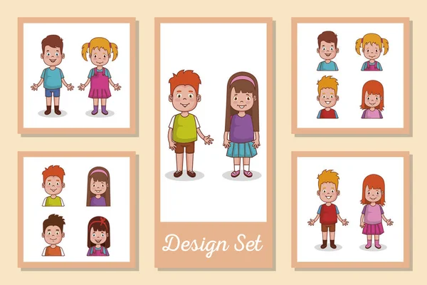 Conjunto de meninos e meninas desenhos animados design vetorial —  Vetores de Stock