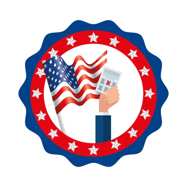 Isolated usa vote paper and flag inside seal stamp vector design — 스톡 벡터