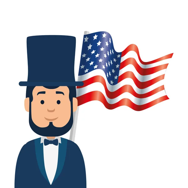 Elszigetelt amerikai elnök férfi és zászló vektor tervezés — Stock Vector