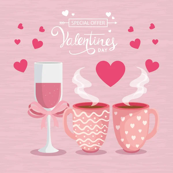 Happy valentines day with cup coffee and decoration — 스톡 벡터