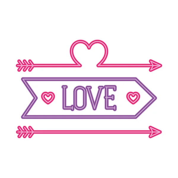 Love label in neon light, valentines day — стоковый вектор