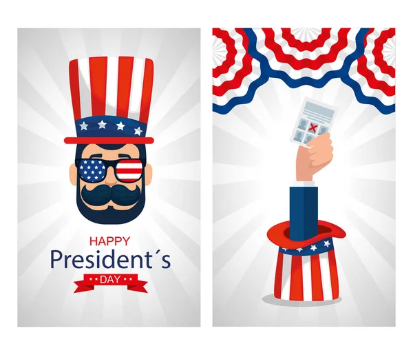 Mann Karikatur der USA glückliche Präsidenten Tag Vektor-Design — Stockvektor