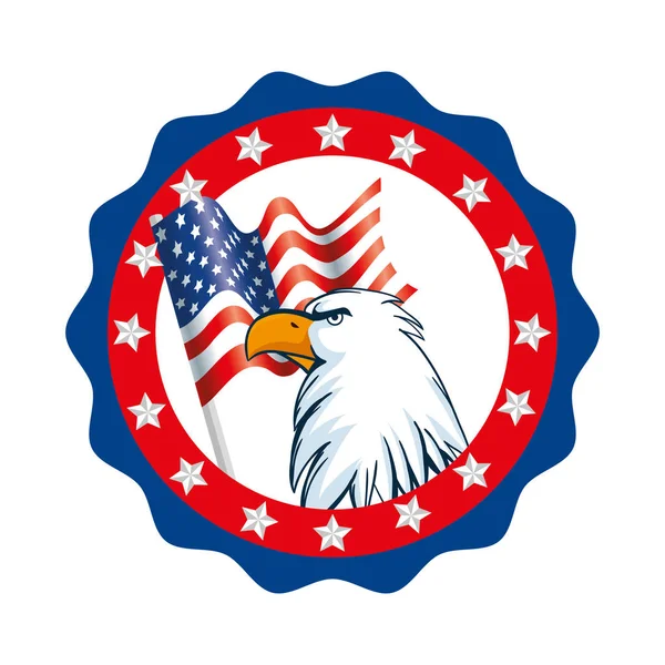 Isolé Etats-Unis aigle et drapeau à l'intérieur sceau conception vectorielle timbre — Image vectorielle