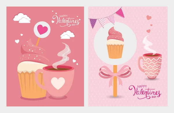 Set cards happy valentines day with decoration — 스톡 벡터