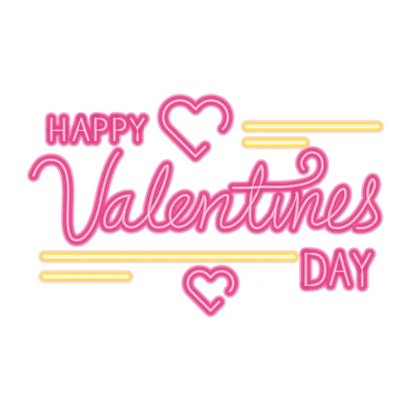 Feliz dia dos namorados lettering com decoração de corações — Vetor de Stock